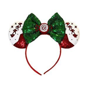 New Disney Inspired Christmas Mouse Ear Headband Santa Reindeer Green Red